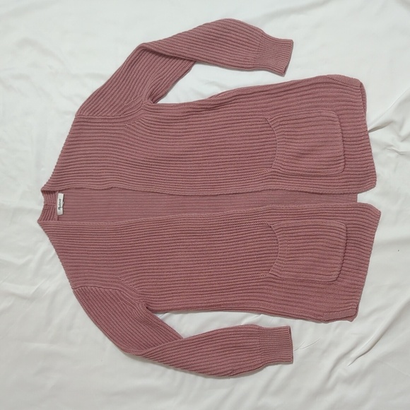 Madewell Nolan Ribbed Pocket Sweater Cardigan, Color Dried Petal Pink Size XXS - Picture 3 of 15